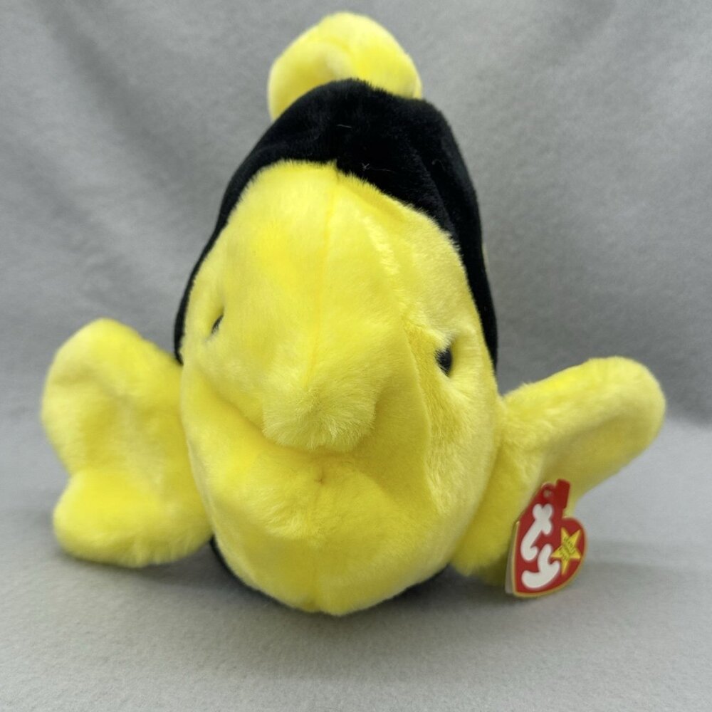 Bubbles Fish Plush Yellow Black Stripe TY Beanie Buddies 1998 Stuffed Toy 10.5" - Picture 3 of 11